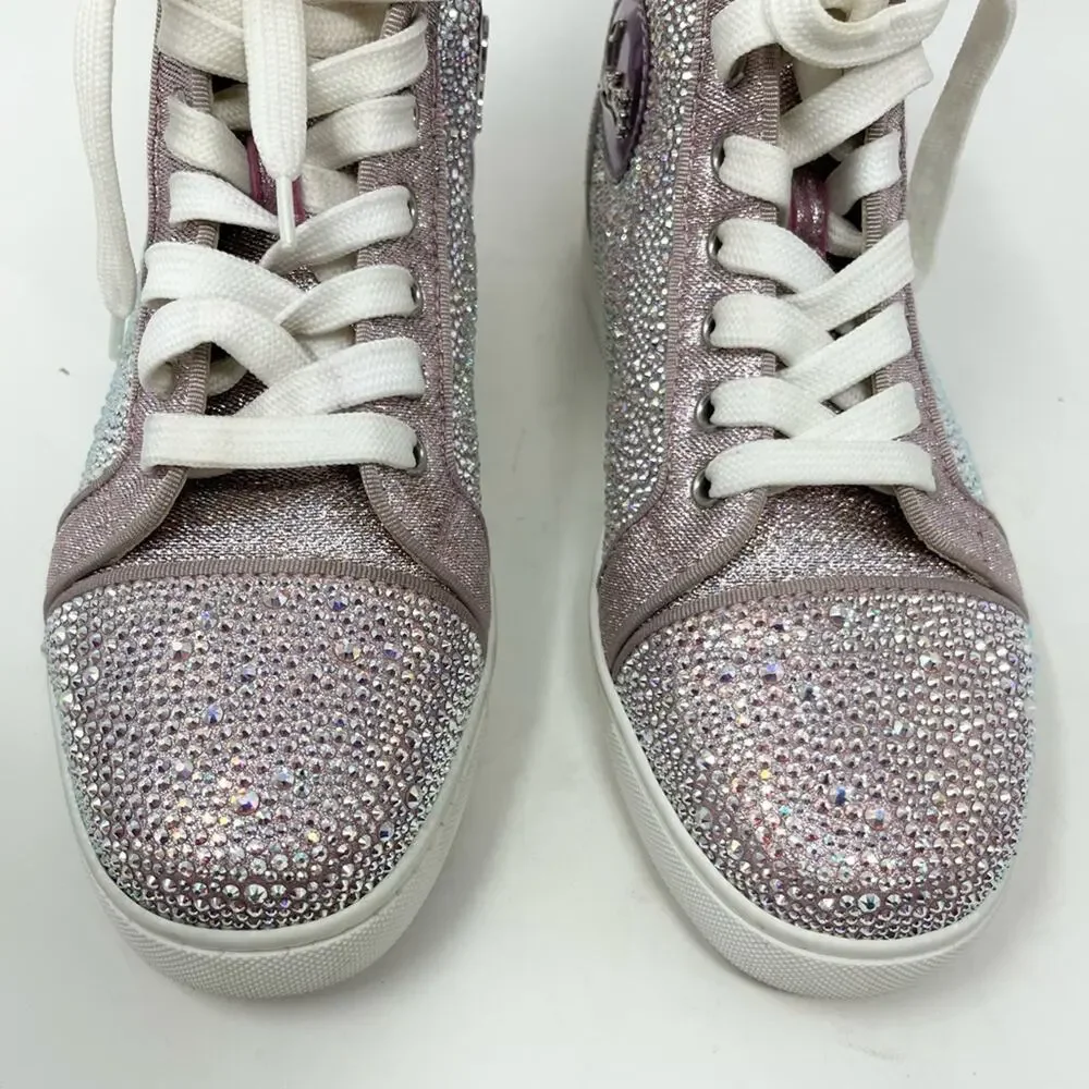 Christian Louboutin Louis Strass High Top Sneakers Size 38.5 US 8.5 Pink Crystal